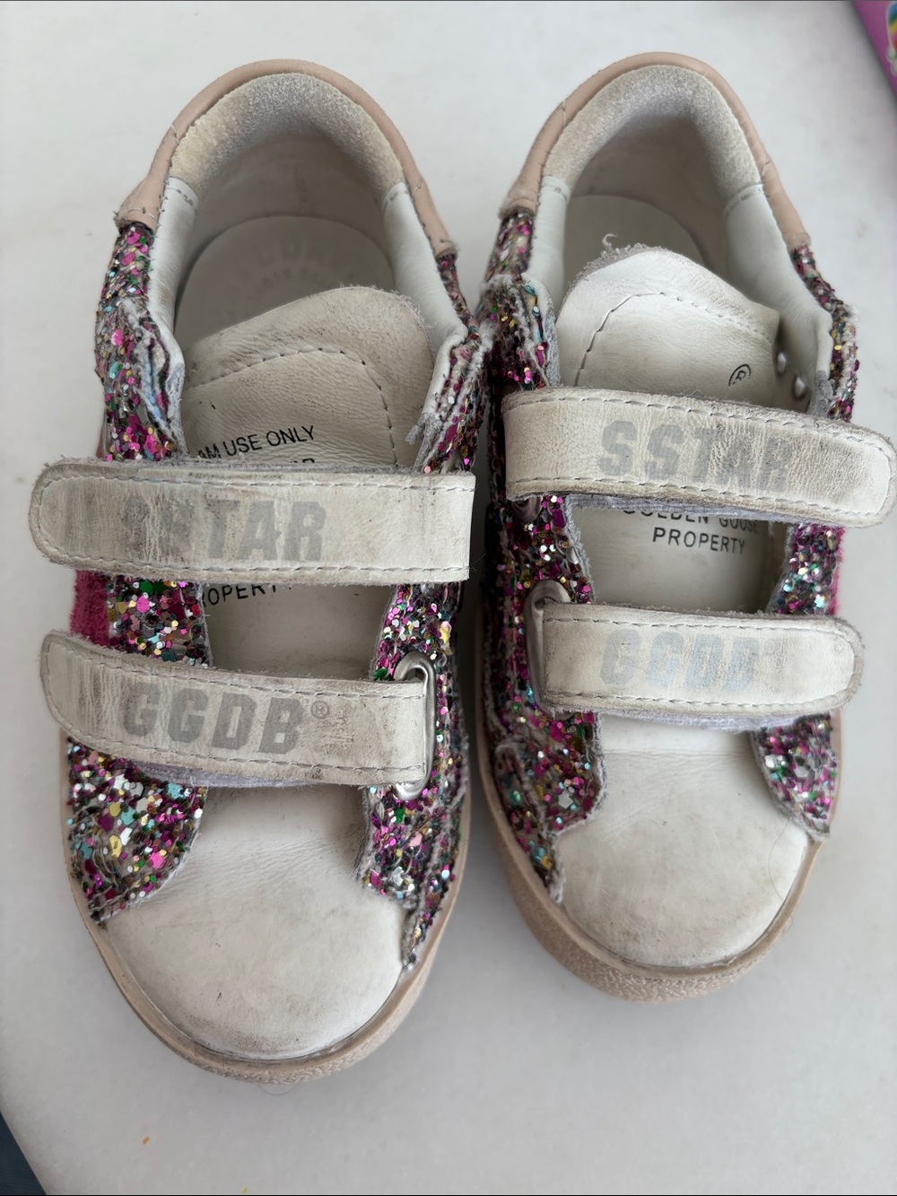 Golden Goose Kids White Sneakers with Pink Multi-Color Glitter